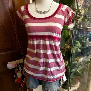 Y2K Charlotte Russe Pink White Striped Tie Back Cap Sleeve Babydill Top Sz S